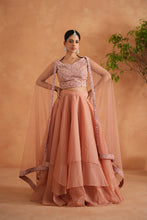 Load image into Gallery viewer, Peach embroidered blouse, lehenga and dupatta