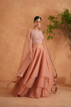 Load image into Gallery viewer, Peach embroidered blouse, lehenga and dupatta