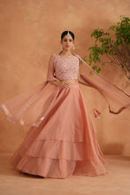 Load image into Gallery viewer, Peach embroidered blouse, lehenga and dupatta