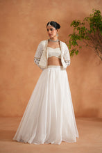 Load image into Gallery viewer, Ivory embroidered bustier, lehenga and short jacket