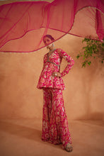 Load image into Gallery viewer, Fuchsia embroidered peplum kurti, garara and dupatta