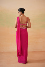 Load image into Gallery viewer, Fuchsia embroidered blouse, drape saree and belt