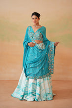 Load image into Gallery viewer, Sky blue embroidered blouse and tie and dye lehenga