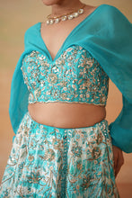 Load image into Gallery viewer, Sky blue embroidered blouse and tie and dye lehenga