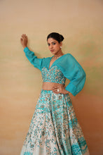 Load image into Gallery viewer, Sky blue embroidered blouse and tie and dye lehenga