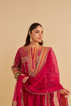 Load image into Gallery viewer, Nargis - Dabka Zardozi Embroidered Rich Banarasi Kalidaar Hotpink Long Chauga Set