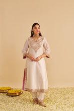 Load image into Gallery viewer, Areefa - Dabka Zardozi Embroidered Rich Banarasi Daisy Ivory Suit & Salwar