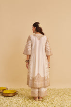 Load image into Gallery viewer, Aqsha - Dabka Zardozi Embroidered Rich Banarasi Daisy Ivory Long Chauga & Palazzo