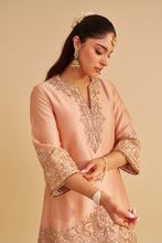 Load image into Gallery viewer, Areeba - Dabka Zardozi Embroidered Pure Banarasi Off Rose Short Kurta & Salwar with Dupatta