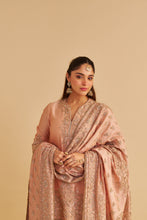 Load image into Gallery viewer, Areeba - Dabka Zardozi Embroidered Pure Banarasi Off Rose Short Kurta & Salwar with Dupatta