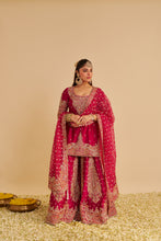 Load image into Gallery viewer, Alina - Dabka Zardozi Embroidered Silk Hotpink Sharara Set