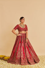 Load image into Gallery viewer, Mahanoor - Dabka Zardozi Embroidered Pure Silk Red Bridal Lehenga Set