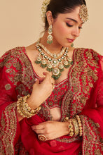 Load image into Gallery viewer, Mahanoor - Dabka Zardozi Embroidered Pure Silk Red Bridal Lehenga Set