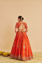 Load image into Gallery viewer, Naazila - Dabka Zardozi Embroidered Raw Silk Burnt Orange Lehenga Set