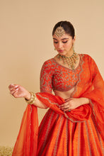 Load image into Gallery viewer, Naazila - Dabka Zardozi Embroidered Raw Silk Burnt Orange Lehenga Set