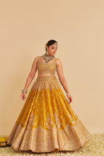 Load image into Gallery viewer, Aashina - Dabka Zardozi Embroidered Pure Tissue Mustard Lehenga Set
