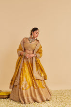 Load image into Gallery viewer, Aashina - Dabka Zardozi Embroidered Pure Tissue Mustard Lehenga Set
