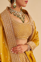 Load image into Gallery viewer, Aashina - Dabka Zardozi Embroidered Pure Tissue Mustard Lehenga Set