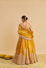 Load image into Gallery viewer, Aashina - Dabka Zardozi Embroidered Pure Tissue Mustard Lehenga Set