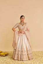 Load image into Gallery viewer, Farah - Dabka Zardozi Embroidered Pure Silk Daisy Ivory Lehenga Set