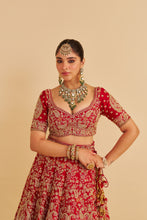Load image into Gallery viewer, Sanaa - Dabka Zardozi Embroidered Raw Silk Red Bridal Lehenga Set