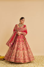Load image into Gallery viewer, Sanaa - Dabka Zardozi Embroidered Raw Silk Red Bridal Lehenga Set