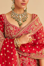 Load image into Gallery viewer, Sanaa - Dabka Zardozi Embroidered Raw Silk Red Bridal Lehenga Set