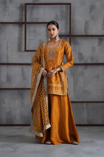 Load image into Gallery viewer, Mustard embroidered kurti, Sharara and dupatta