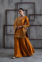 Load image into Gallery viewer, Mustard embroidered kurti, Sharara and dupatta