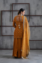 Load image into Gallery viewer, Mustard embroidered kurti, Sharara and dupatta