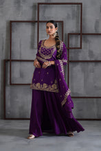 Load image into Gallery viewer, Purple embroidered Kurti, Sharara and dupatta