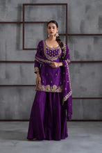 Load image into Gallery viewer, Purple embroidered Kurti, Sharara and dupatta