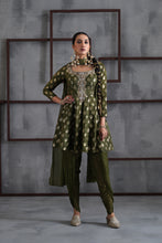 Load image into Gallery viewer, Olive green peplum, tulip salwar and Choker dupatta