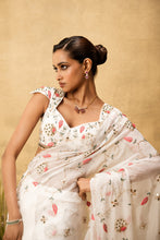Load image into Gallery viewer, Ivory Pre-stitched hand embroidered organza saree set