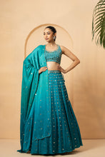 Load image into Gallery viewer, Turquoise mirror lehenga set