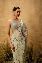 Load image into Gallery viewer, Mint green Pre-stitched hand embroidered georgette saree set