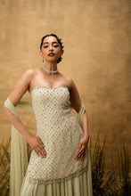 Load image into Gallery viewer, Mint green hand embroidered georgette sharara set