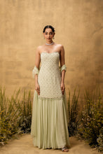 Load image into Gallery viewer, Mint green hand embroidered georgette sharara set