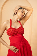 Load image into Gallery viewer, Red cut-out flared mini dress