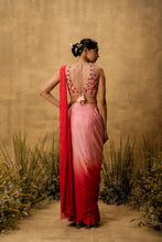 Load image into Gallery viewer, Pastel pink ombre pre-draped modal satin saree with embroidered blouse