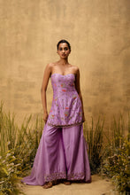 Load image into Gallery viewer, Lilac hand embroidered chanderi silk suit set with organza dupatta