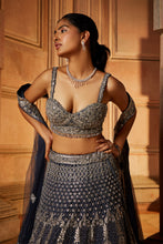 Load image into Gallery viewer, MIDNIGHT BLUE TULLE LEHENGA CHOLI SET