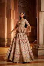 Load image into Gallery viewer, BLUSH PINK RAW SILK LEHENG WITH A PEPLUM TOP AND TULLE DUPATTA