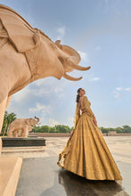 Load image into Gallery viewer, GOLD ORGANZA LEHENGA CHOLI DUPATTA WITH WORKED BELT