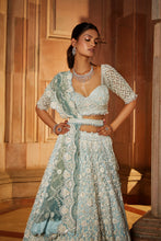 Load image into Gallery viewer, AQUA OMBREY TULLE LEHENGA CHOLI DUPATTA SET