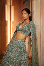 Load image into Gallery viewer, SAGE GREEN TULLE LEHENGA CHOLI SET