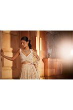 Load image into Gallery viewer, NUDE PINK TULLE LEHENGA CHOLI DUPATTA SET WITH WORKED BELT