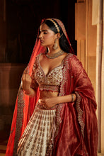 Load image into Gallery viewer, IVORY TAFETTA BRIDAL LEHEHENGA CHOLI SET WITH RED DUPATTA