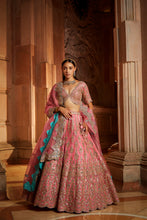 Load image into Gallery viewer, ROSE PINK ORGANZA LEHENGA CHOLI DUPATTA SET