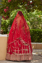 Load image into Gallery viewer, CARDINAL RED RAW SILK LEHENGA